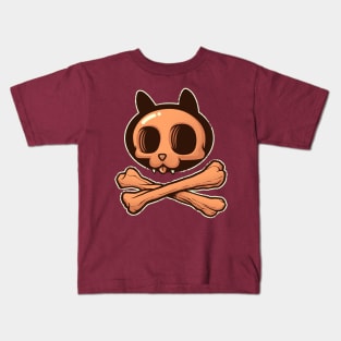 Cute Orange Cartoon Cat Skull & Bones Adorkable Kitten Kids T-Shirt